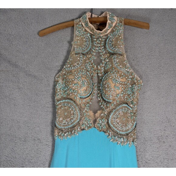 Sherri Hill Women’s‎ Size 2 Dress Illusion Bodice Nude Mesh Tulle Beaded Gown - Picture 2 of 16